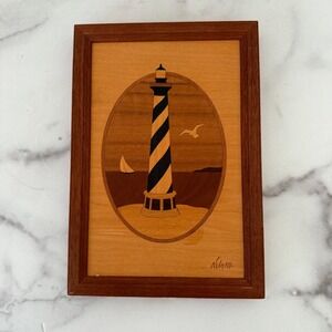Hudson River Inlay Wood Art Marquetry Lighthouse Bodie Island NC Nelson Signed